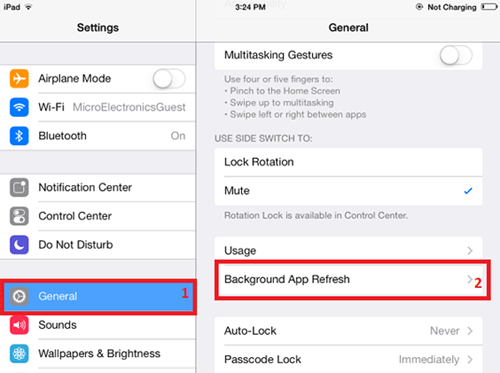 iOS Settings, General, Background App Refresh